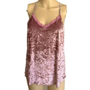 Secret Treasures Women's M Pink Velvet Top Cami Y2K Fairy Coquette Lace V-Neck